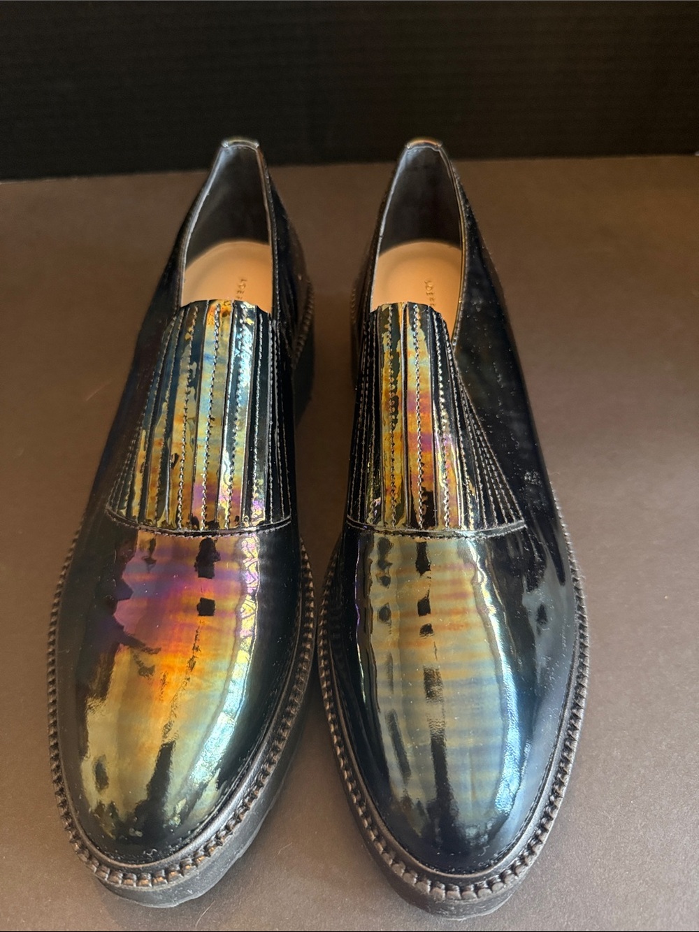Loeffler Randall Iridescent Black Patent Loafers - Picture 2 of 6